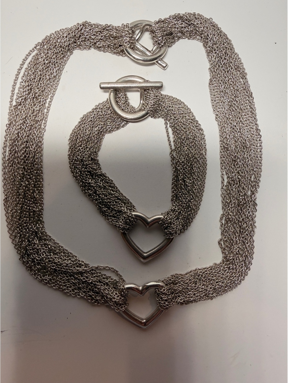 Tiffany Sterling Multi Strand Heart Necklace and Bracelet